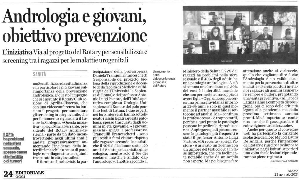 Conferenza stampa progetto: “Prevenzione andrologica”.